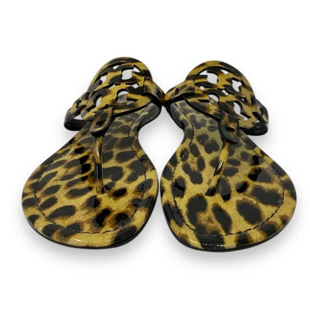 Tory Burch Patent Leather Leopard Miller Thong Sandal Brown Tan 8 Women’s